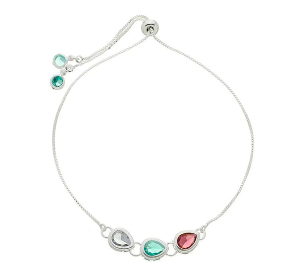 Pulseira regulável com três zircônias coloridas folheada