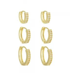 Trio de argolinhas cravejadas em micro zircônias folheado
